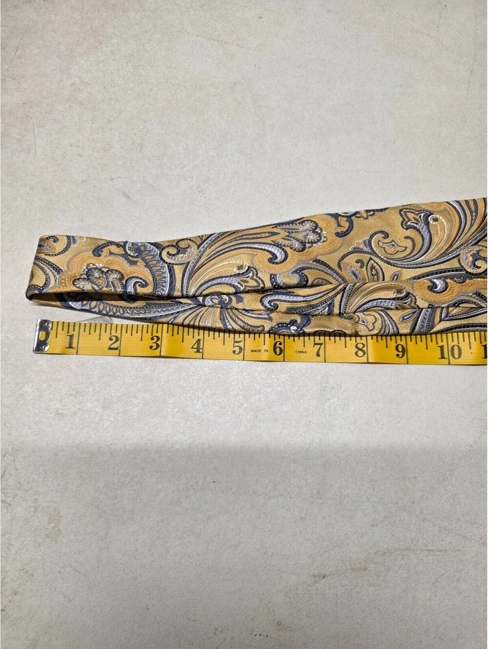 Countess Mara 100% Silk Paisley Tie Gold Blue Gray Jacquard Men's Neck Tie